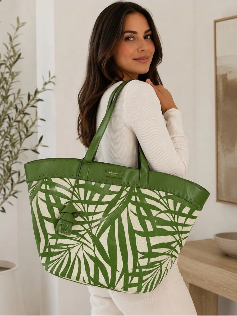 kate spade ♠️ The Pier Palm Fronds Canvas Large Tote 🌴